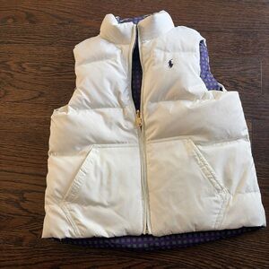 Polo Ralph Lauren white nylon Puffer Vest with Purple Patterned Lining